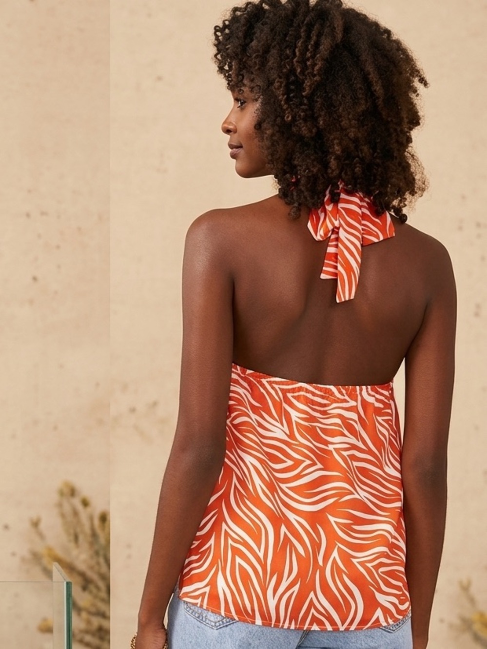 NWT Vince Camuto Sunset Orange Zebra Stripe Halter Top size Med - Picture 2 of 8